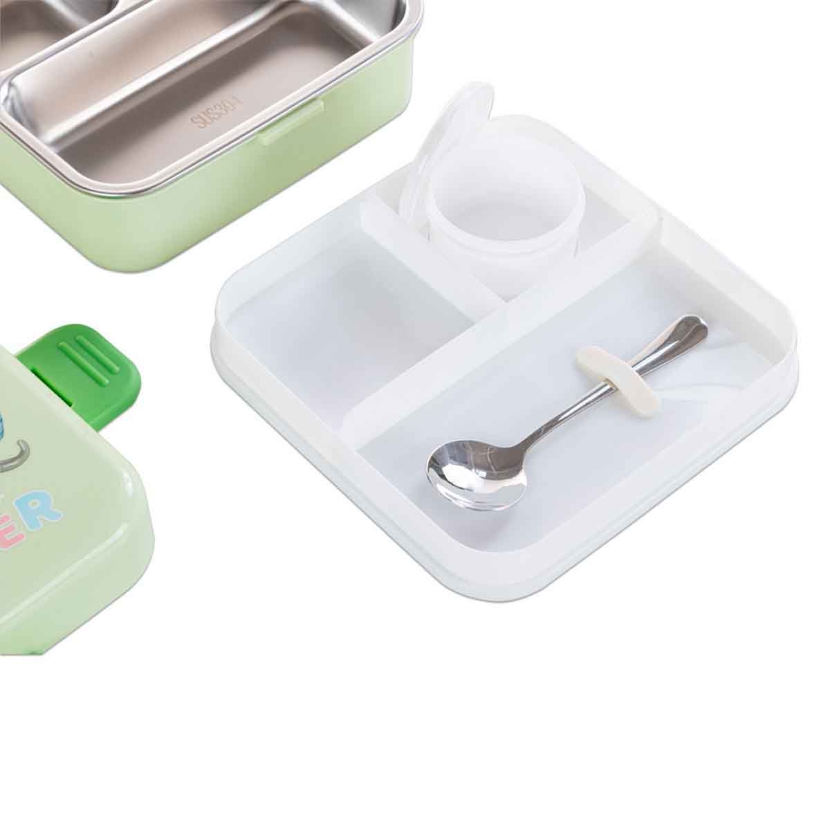 نوفا كيدز صندوق غداء بنتو ستانلس ستيل بسعة 1.5 لتر بتصميم ريندير بثلاثة أقسام مع مجموعة ملعقة وصندوق صلصة