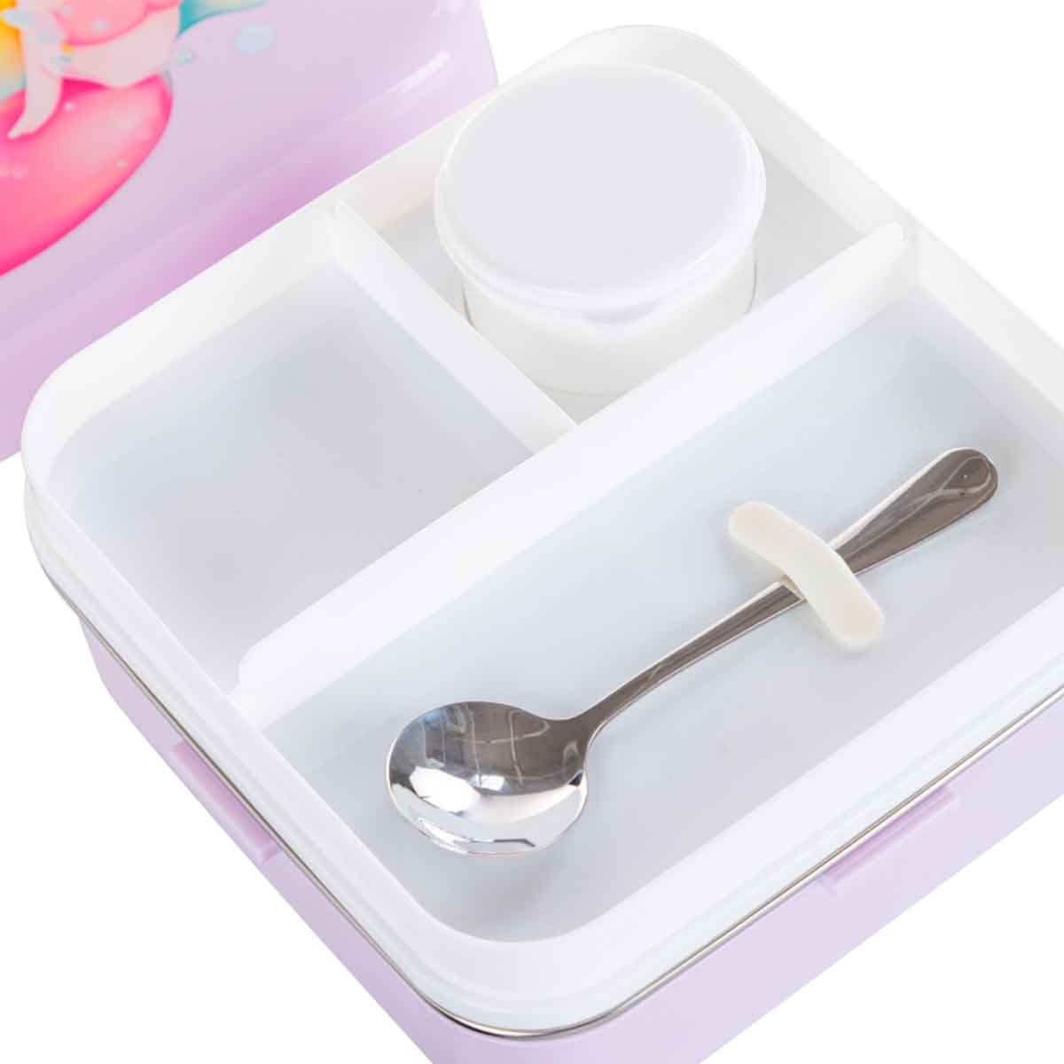 Nova Kids 1.5L Mermaid 3-Compartment Bento Lunch Box with Water Bottle, Spoon & Sauce Box