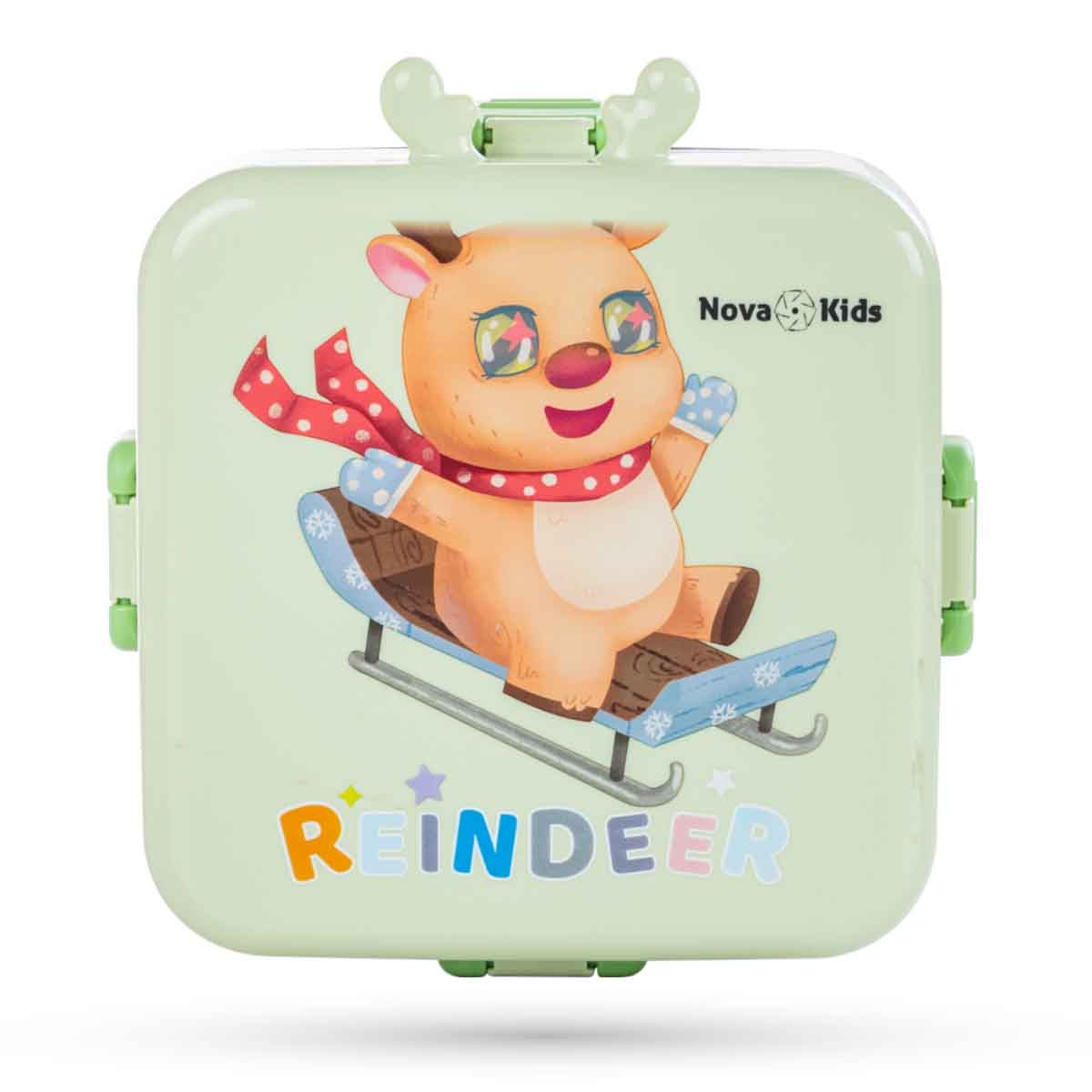 Nova Kids 1.5L Reindeer 3-Compartment Bento Lunch Box with Water Bottle, Spoon & Sauce Box