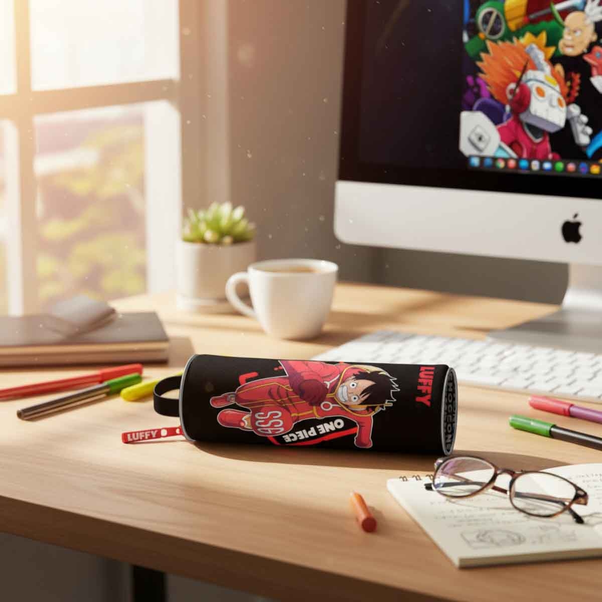 ون بيس مقلمة تنظيم قرطاسية مدرسية بتصميم أنمي