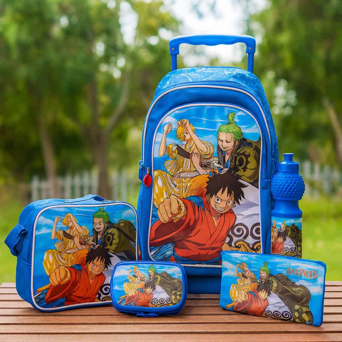 One Piece 18" Trolley School Bag Set with Lunch Bag, Pencil Case, Water Bottle & Lunch Box Girls, 5-7 Years
