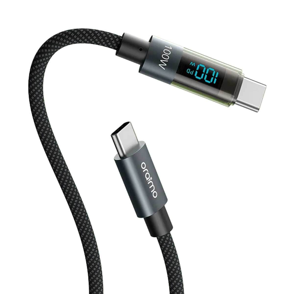 أورايمو كابل ديج لاين USB-C إلى USB-C بطول 1.2 متر مع شاشة عرض وقدرة 100W