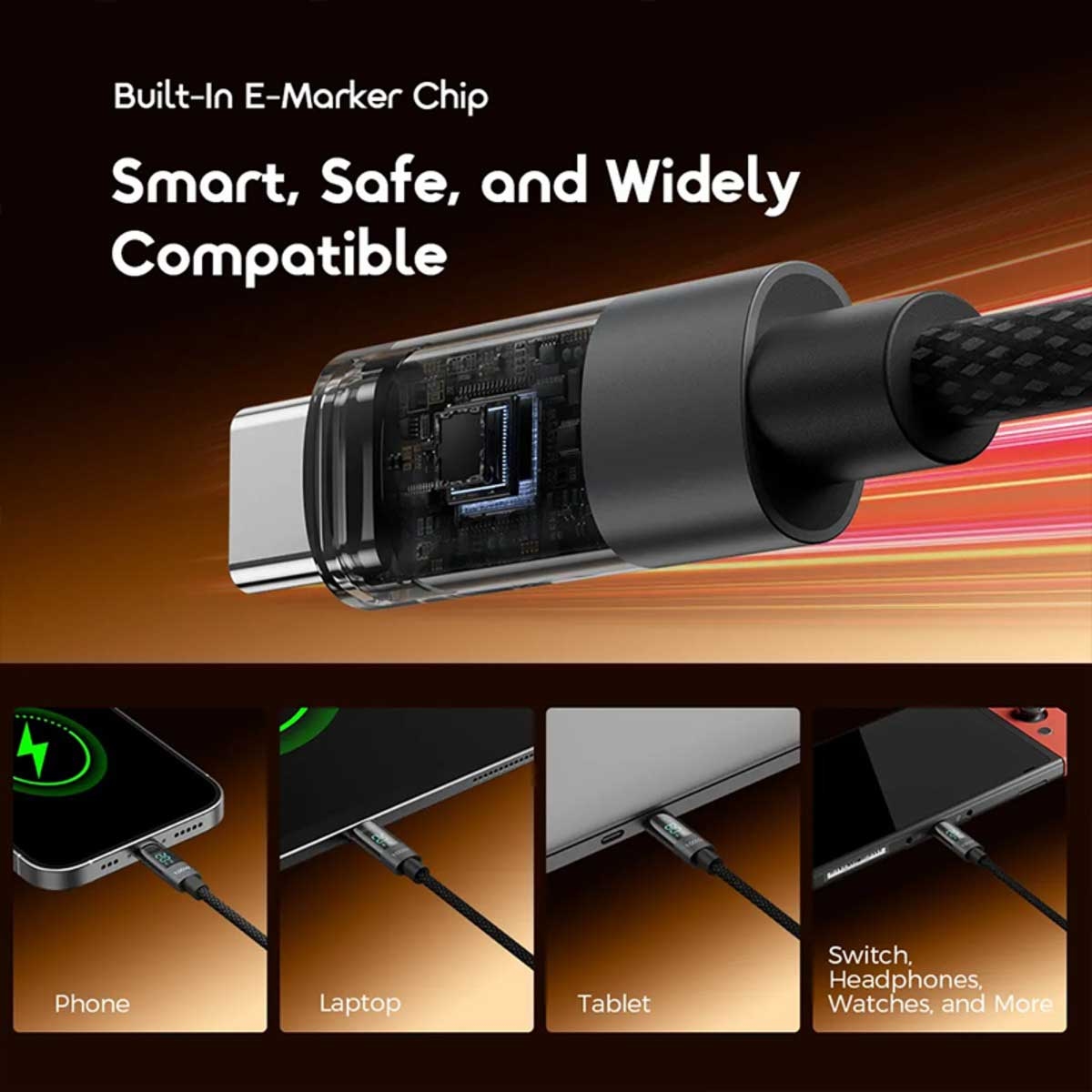Oraimo 1.2m Digline 100W Display USB-C to USB-C Cable