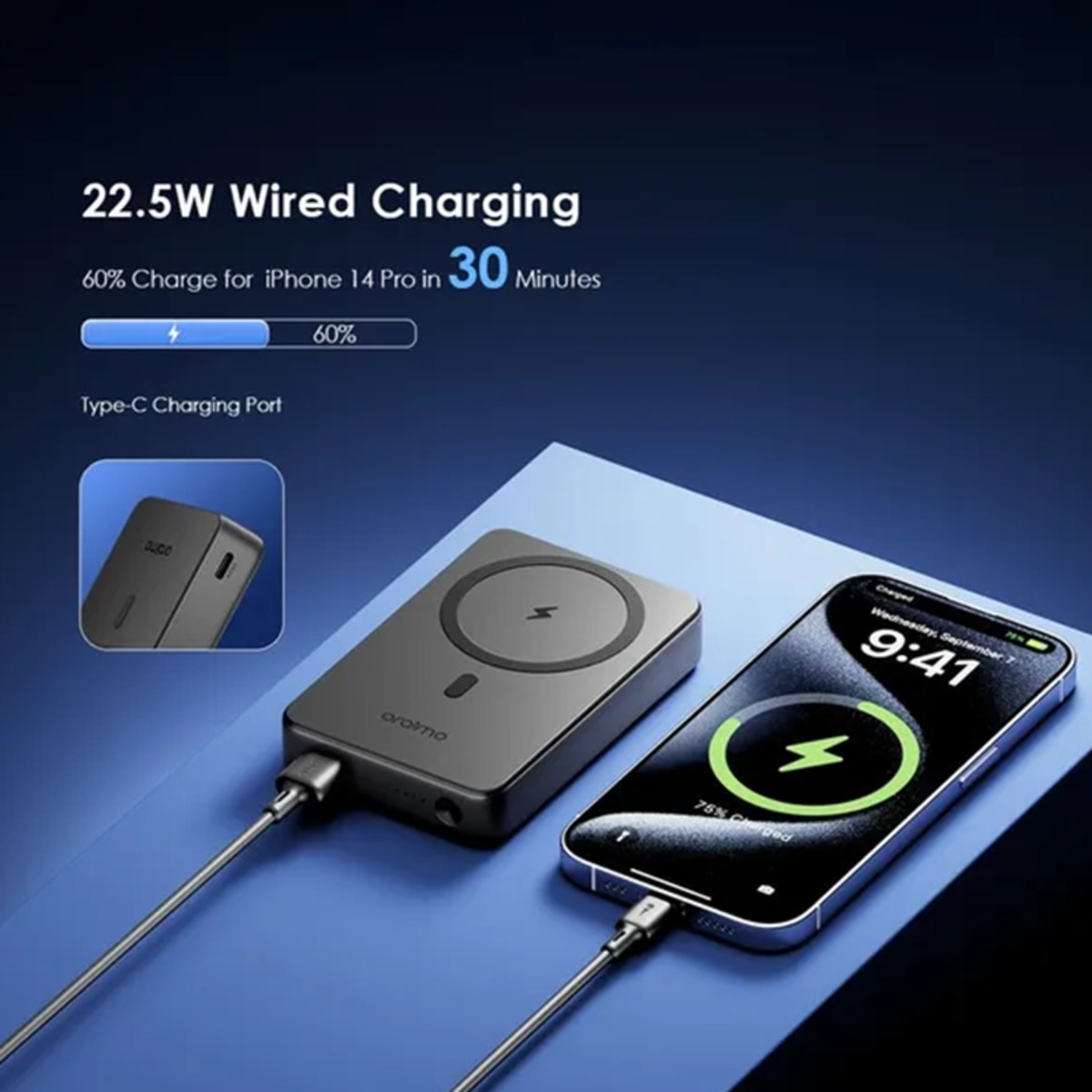 أورايمو باور بانك لاسلكي ماج باور 15 أسود بسعة 10000mAh وقدرة 15W