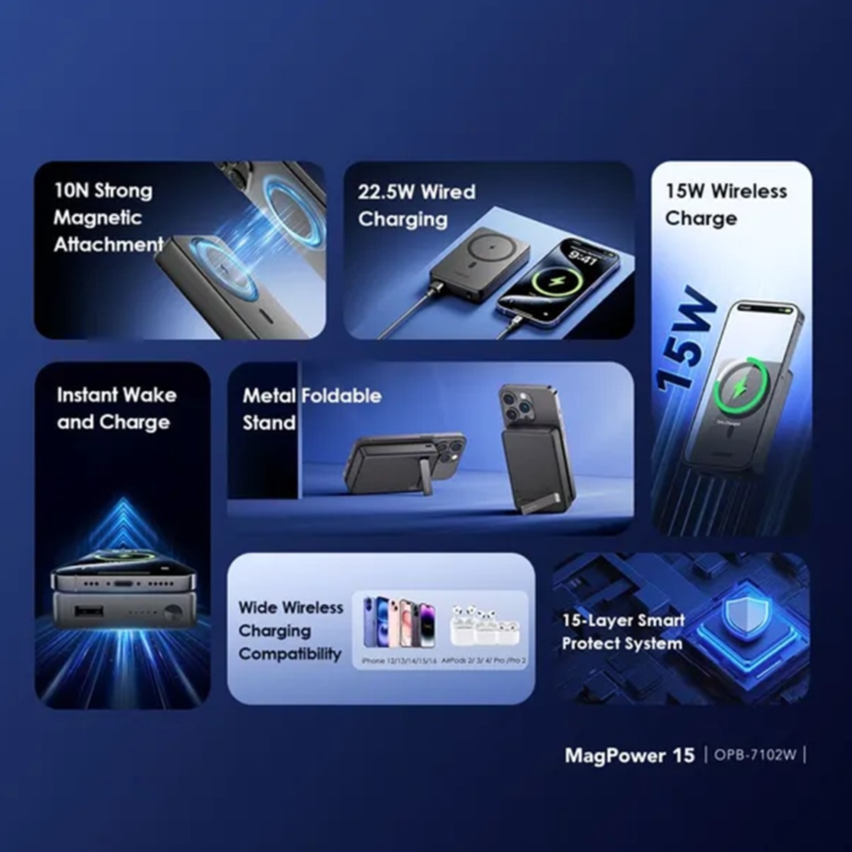 أورايمو باور بانك لاسلكي ماج باور 15 أسود بسعة 10000mAh وقدرة 15W