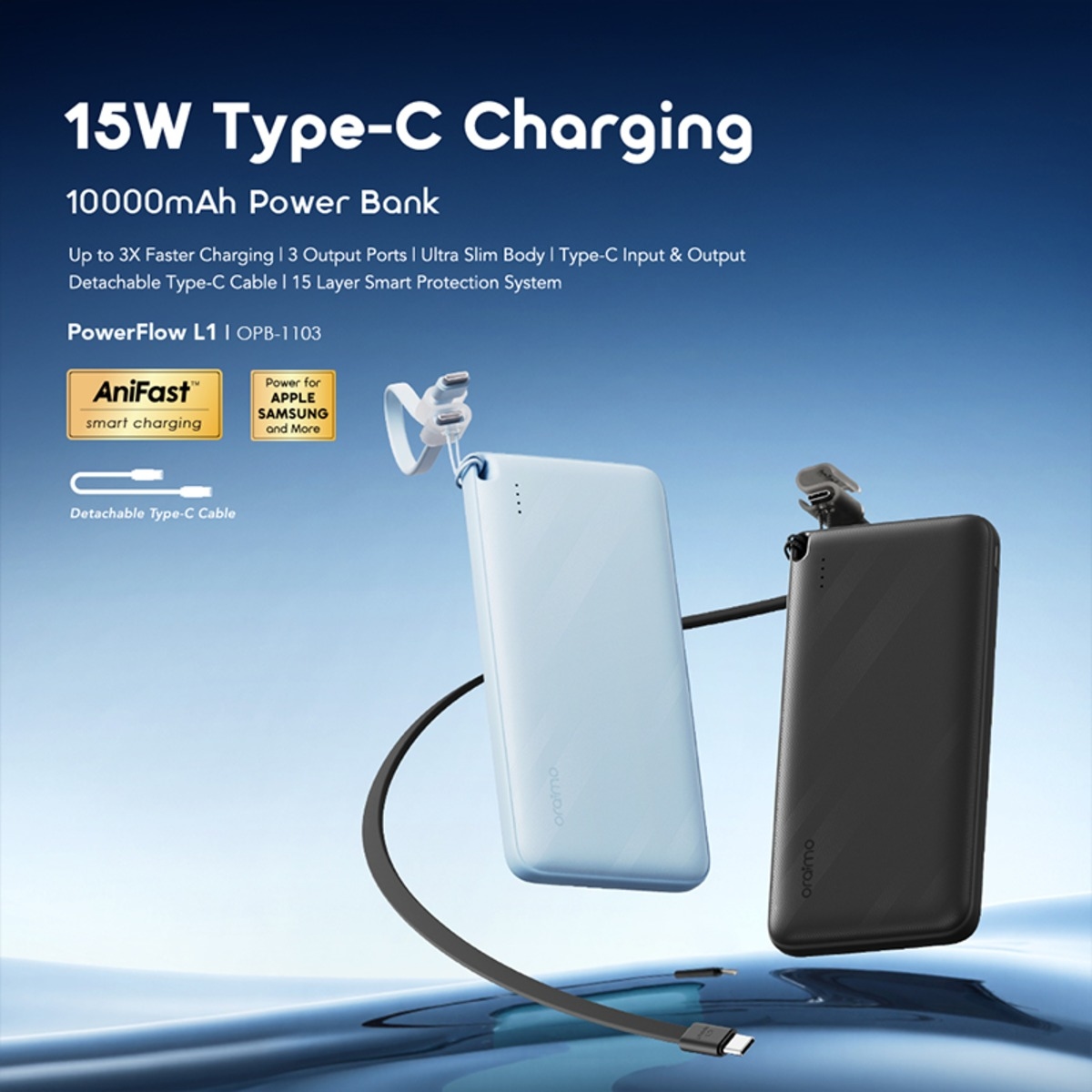 Oraimo Black 10000mAh 15W PowerFlow L1 Power Bank