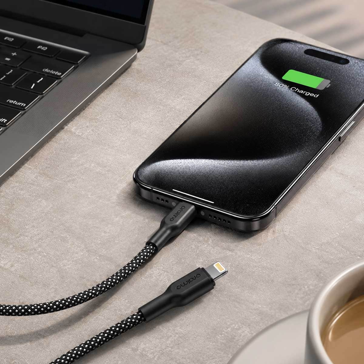 أورايمو كابل مضفر USB-C إلى Lightning بطول 1 متر وقدرة 45W