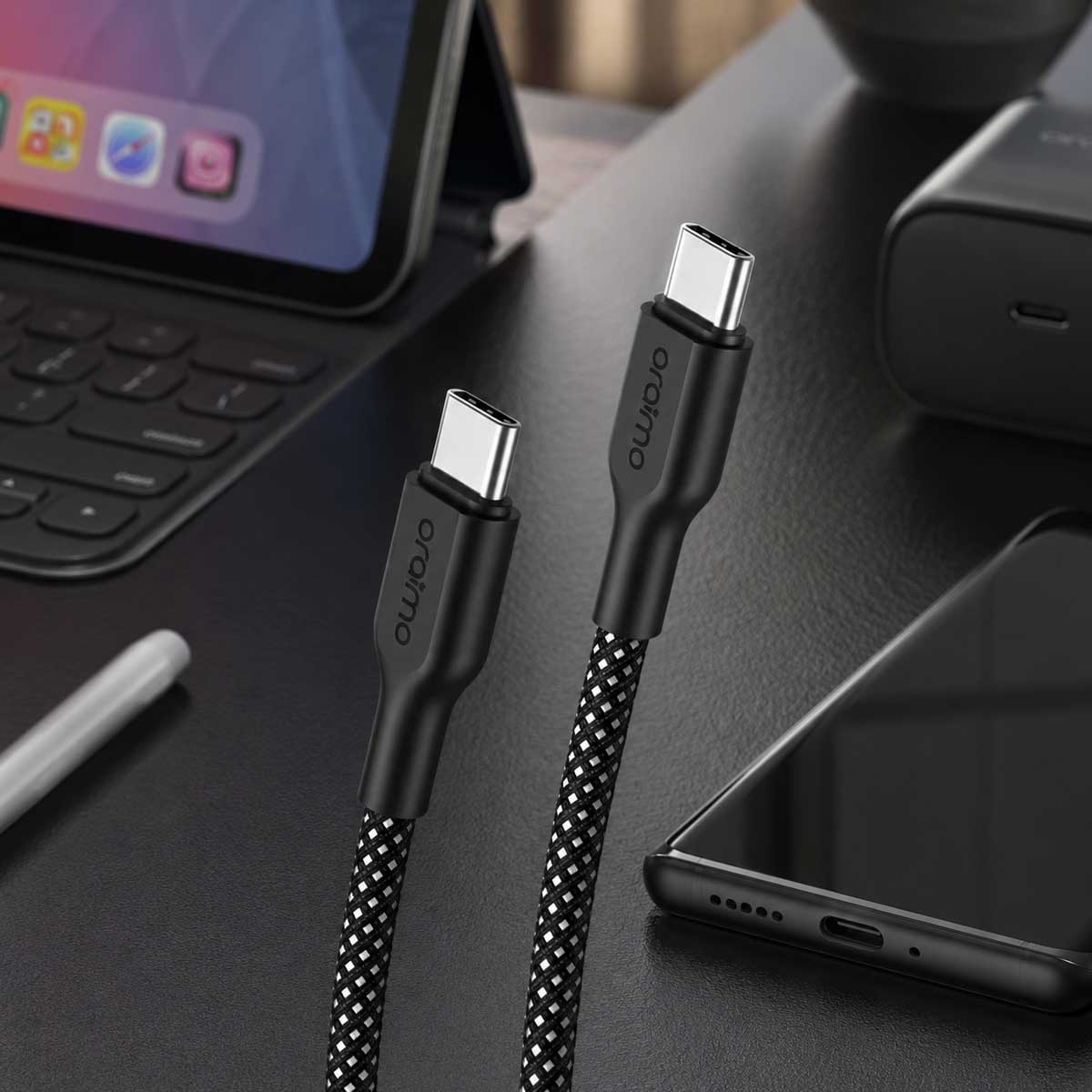 أورايمو كابل مضفر USB-C إلى USB-C بطول 1 متر وقدرة 60W