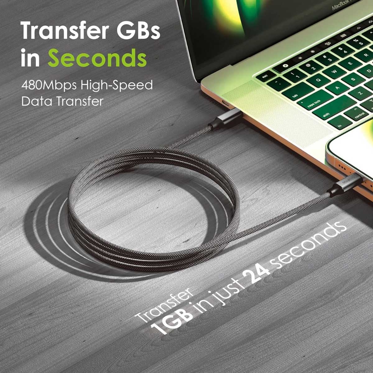 Oraimo Black 1m MagCable 20W USB-C to Lightning Cable