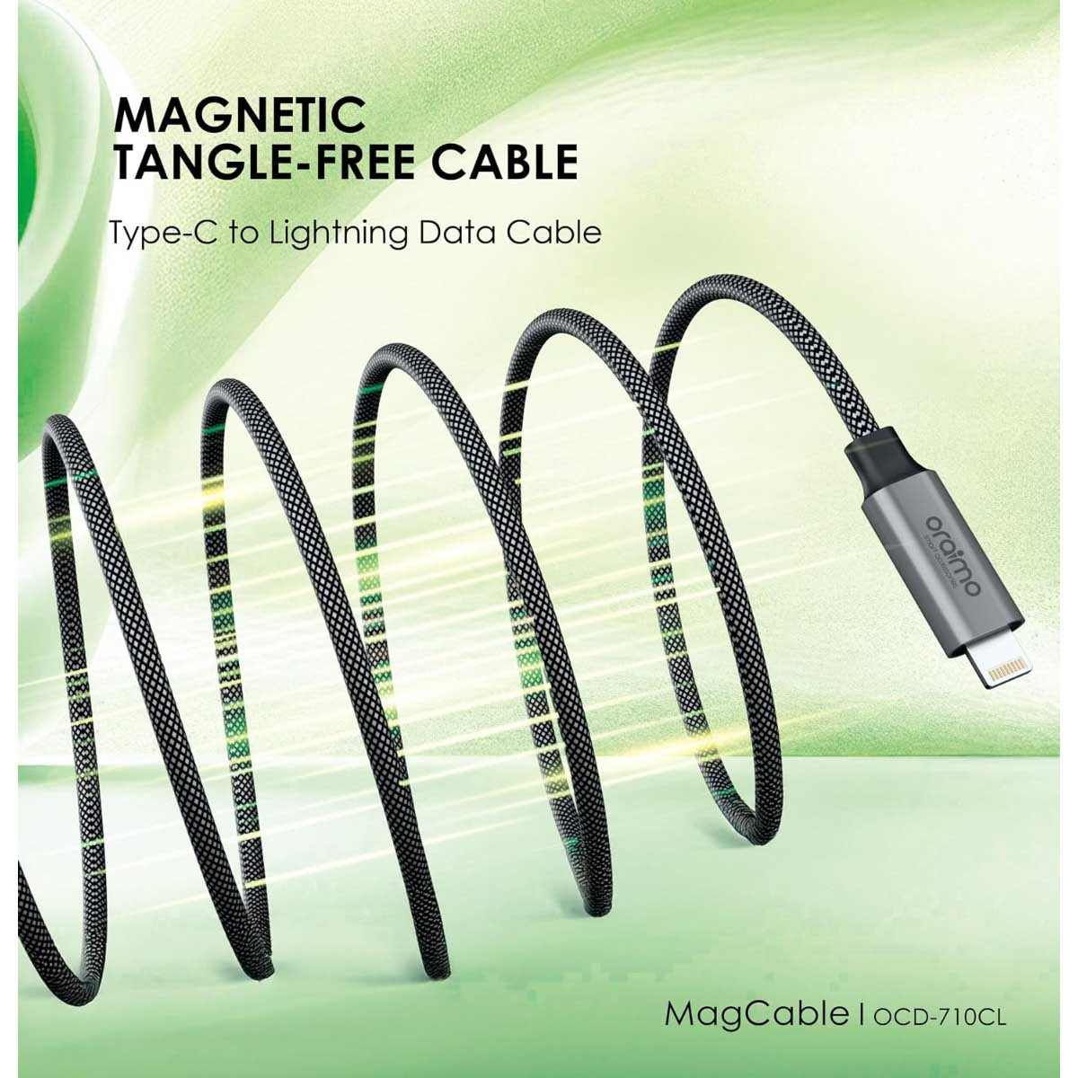 Oraimo Black 1m MagCable 20W USB-C to Lightning Cable