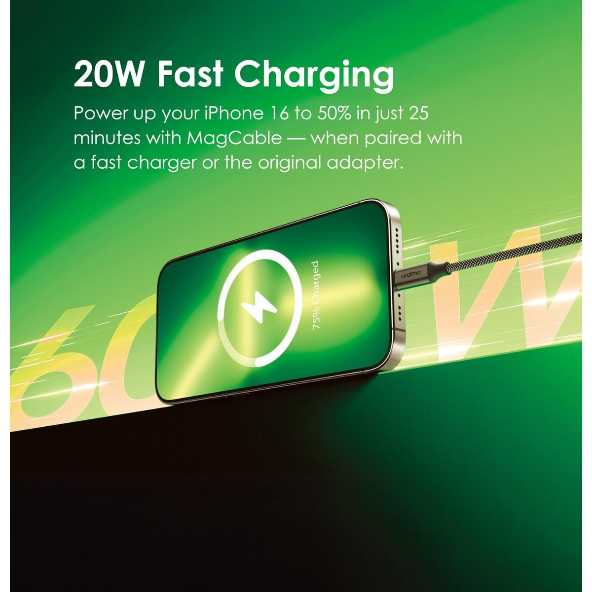 Oraimo Black 1m MagCable 20W USB-C to Lightning Cable