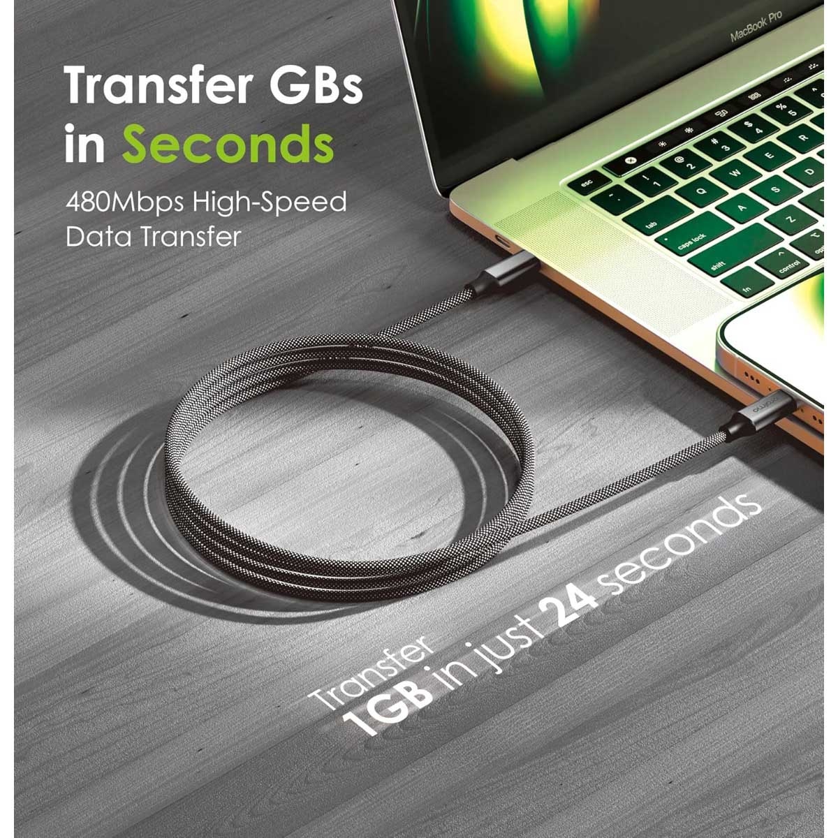 Oraimo Black 1m MagCable 60W USB-C to USB-C Cable