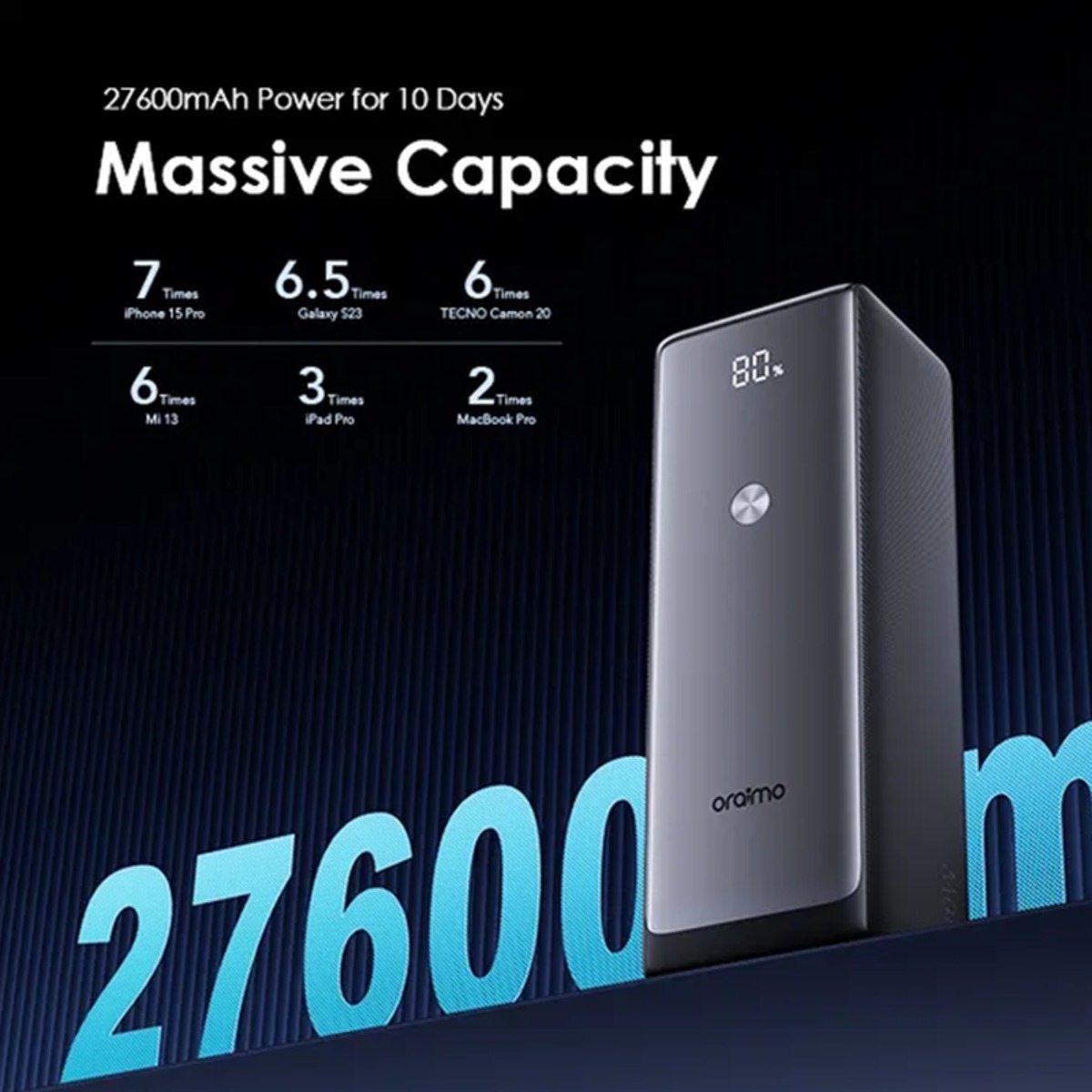 أورايمو باور بانك باور جيت 130 أسود بسعة 27600mAh وقدرة 130W