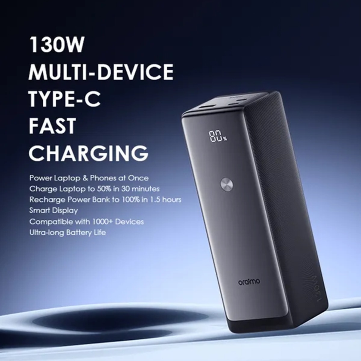 أورايمو باور بانك باور جيت 130 أسود بسعة 27600mAh وقدرة 130W