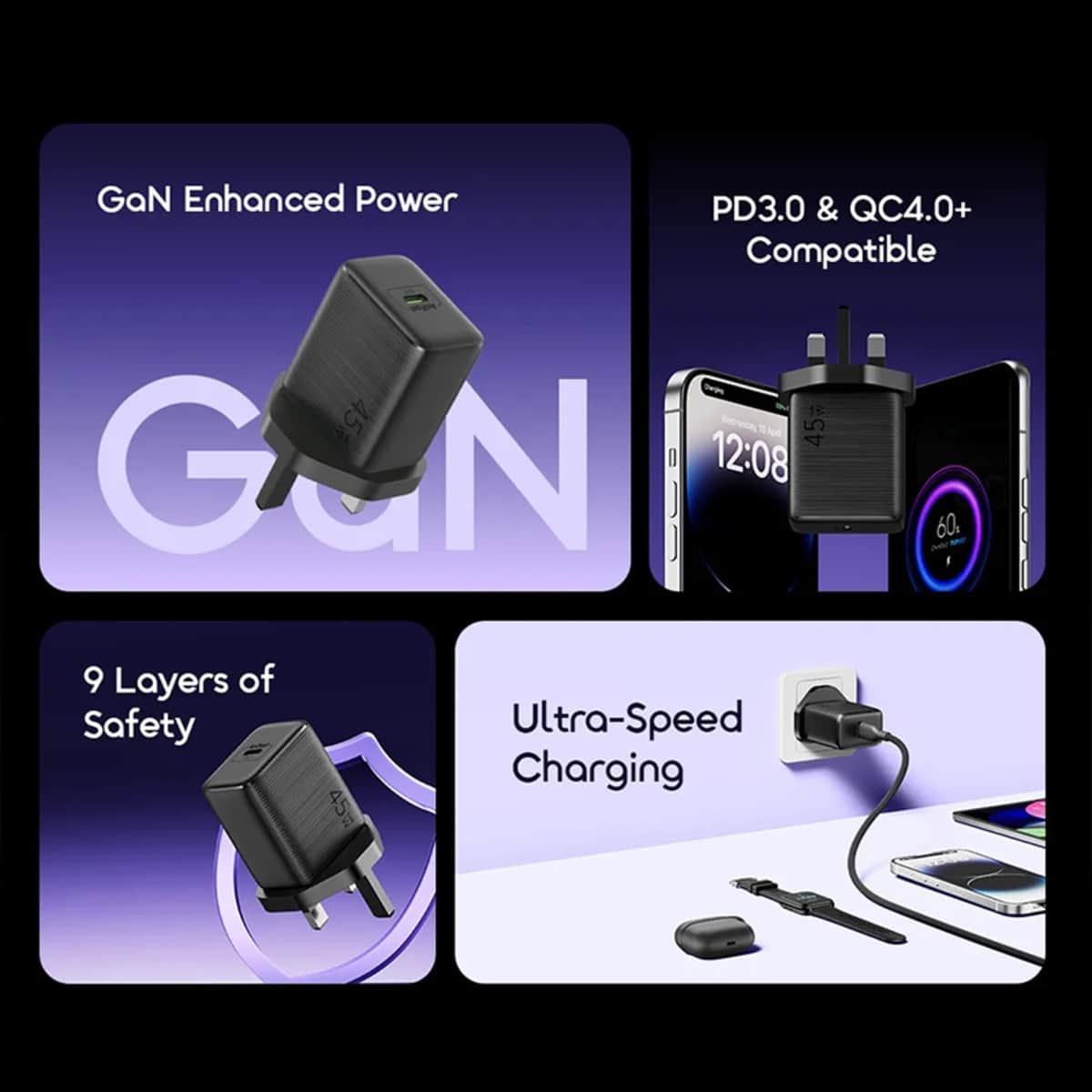 Oraimo 45W GaN Wall Charger with USB-C Cable