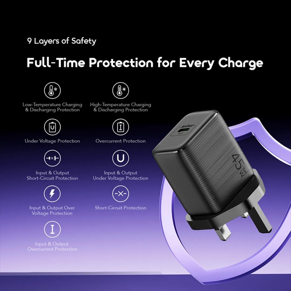 أورايمو شاحن جداري GaN بقدرة 45W مع كابل USB-C