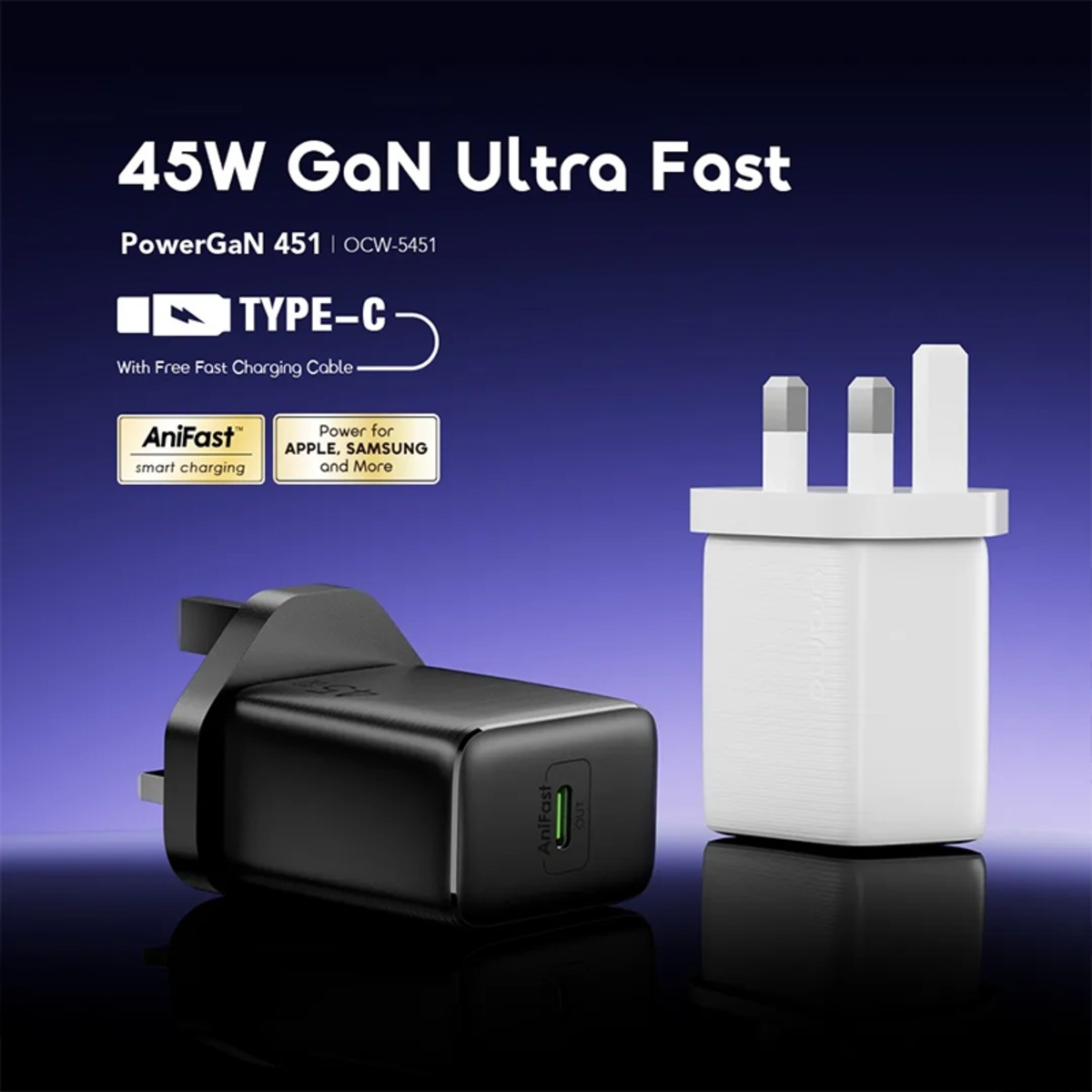أورايمو شاحن جداري GaN بقدرة 45W مع كابل USB-C