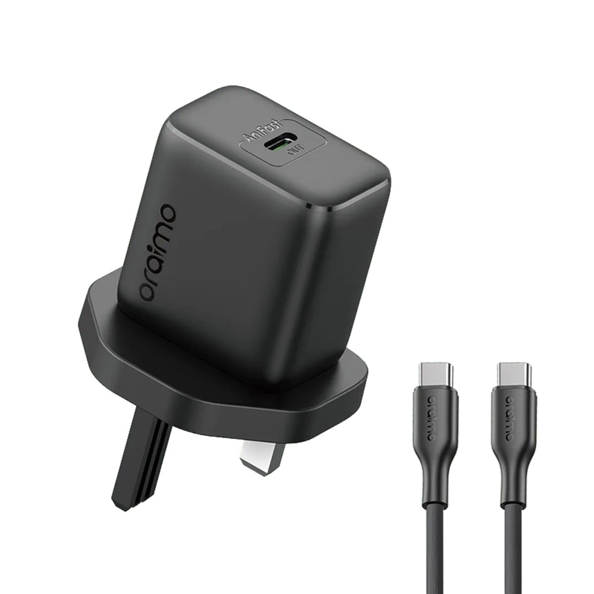 أورايمو شاحن جداري سريع OCW-5202UCC أسود بقدرة 20W مع كابل USB-C إلى USB-C