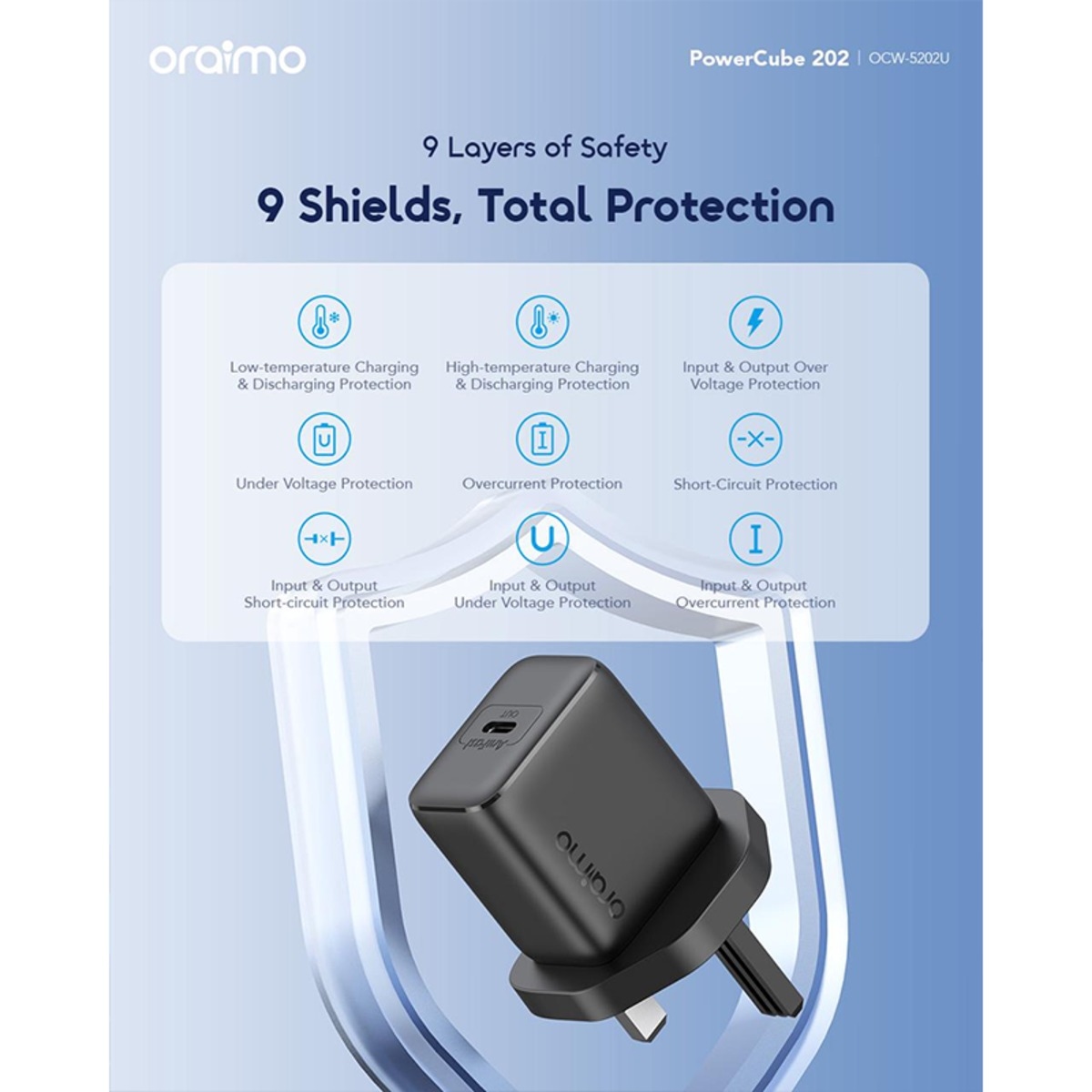 أورايمو شاحن جداري سريع OCW-5202UCC بقدرة 20W مع كابل USB-C إلى USB-C