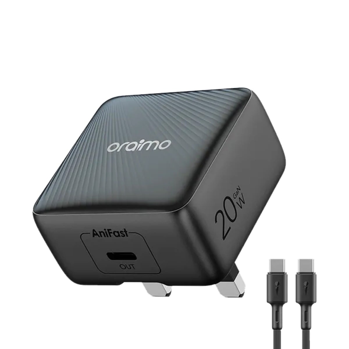 أورايمو شاحن جداري PowerCube 20 Chic GaN أسود بقدرة 20W مع كابل USB-C