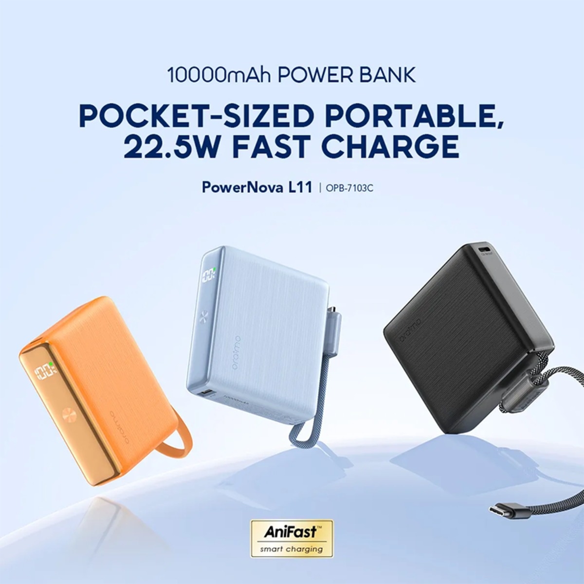 Oraimo 10000mAh 22.5W Mini Power Bank with Built-in USB-C Cable