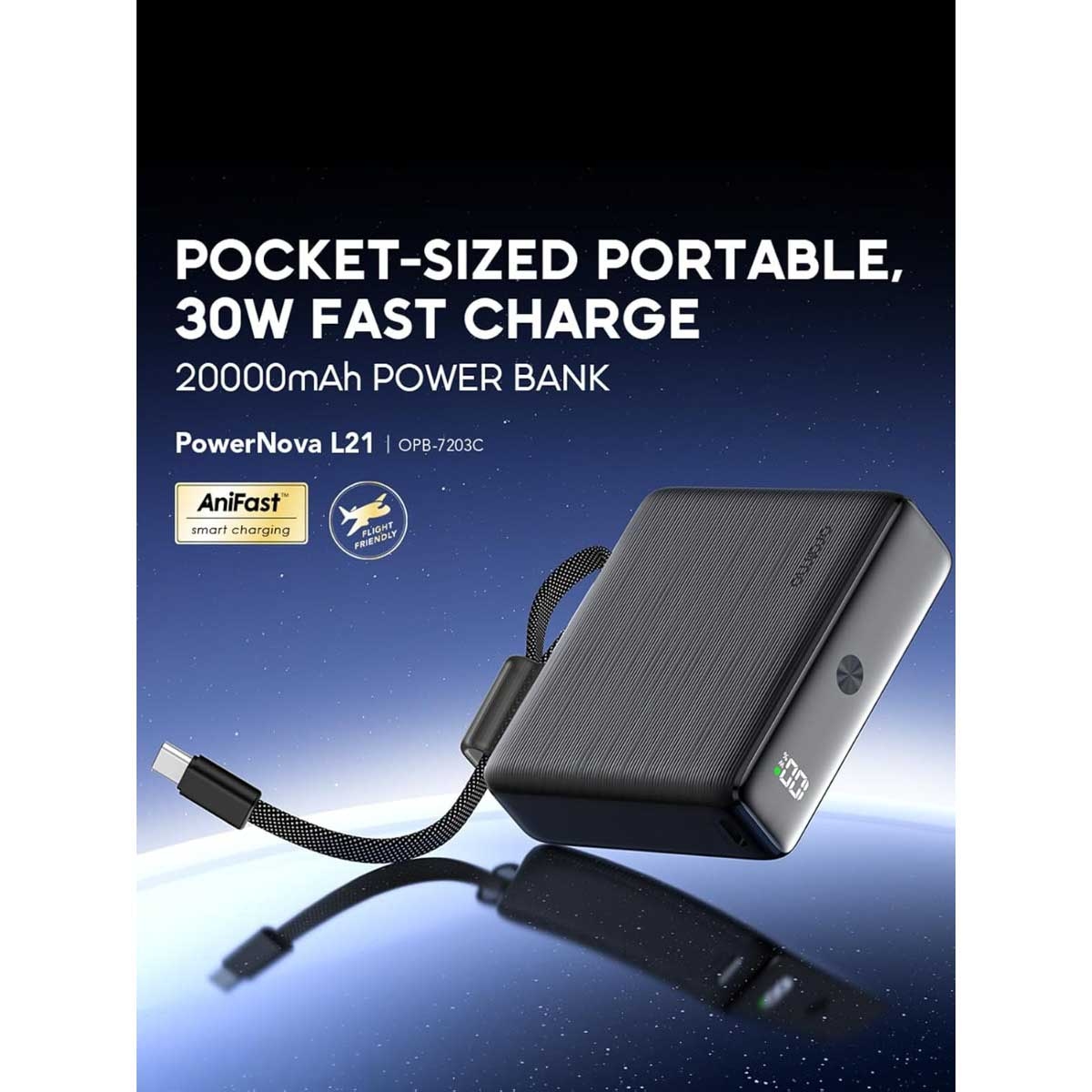 أورايمو باور بانك أسود جرافيت بسعة 20000mAh وقدرة 30W