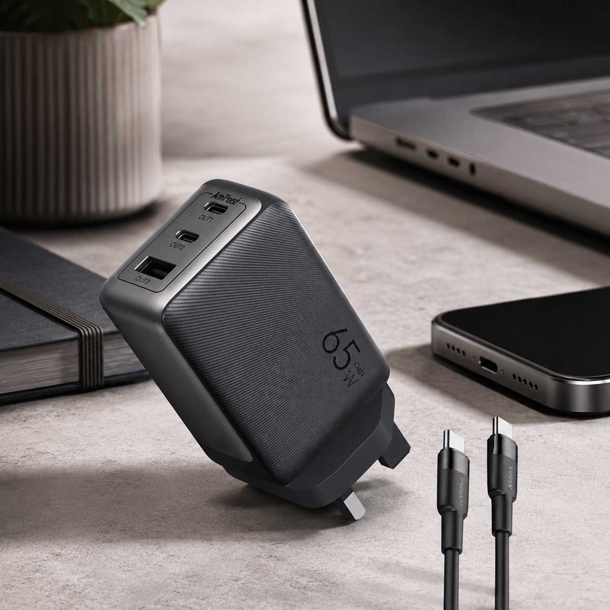 Oraimo HyperGaN 65 65W GaN Wall Charger with USB-C Cable