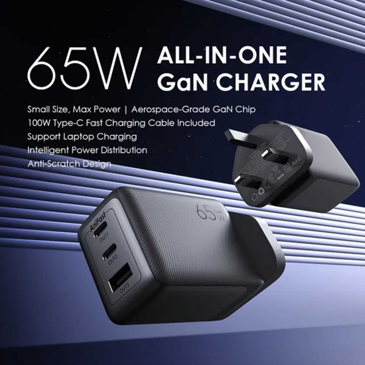 Oraimo HyperGaN 65 65W GaN Wall Charger with USB-C Cable