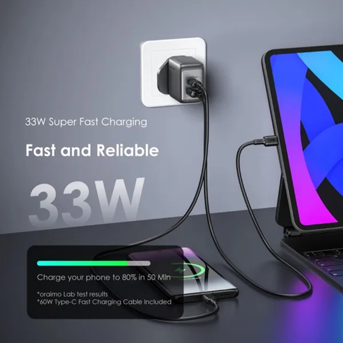 Oraimo PowerGaN 33 Pro 33W GaN Wall Charger with USB-C Cable