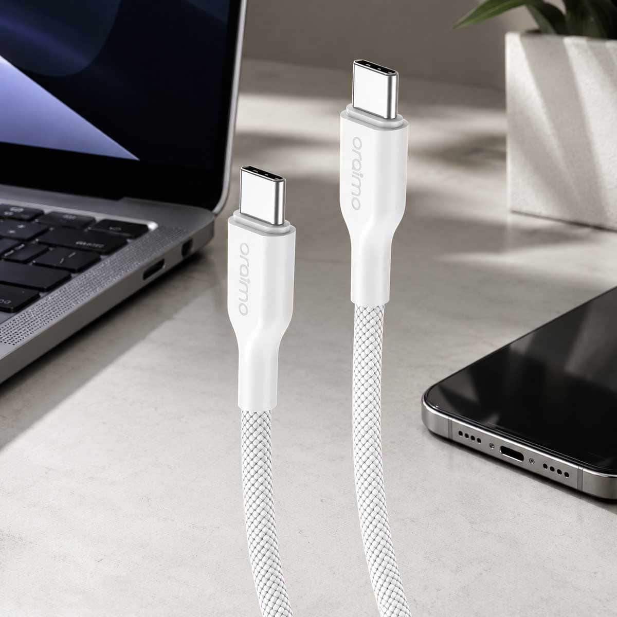 أورايمو كابل مضفر USB-C إلى USB-C بطول 1 متر وقدرة 60W