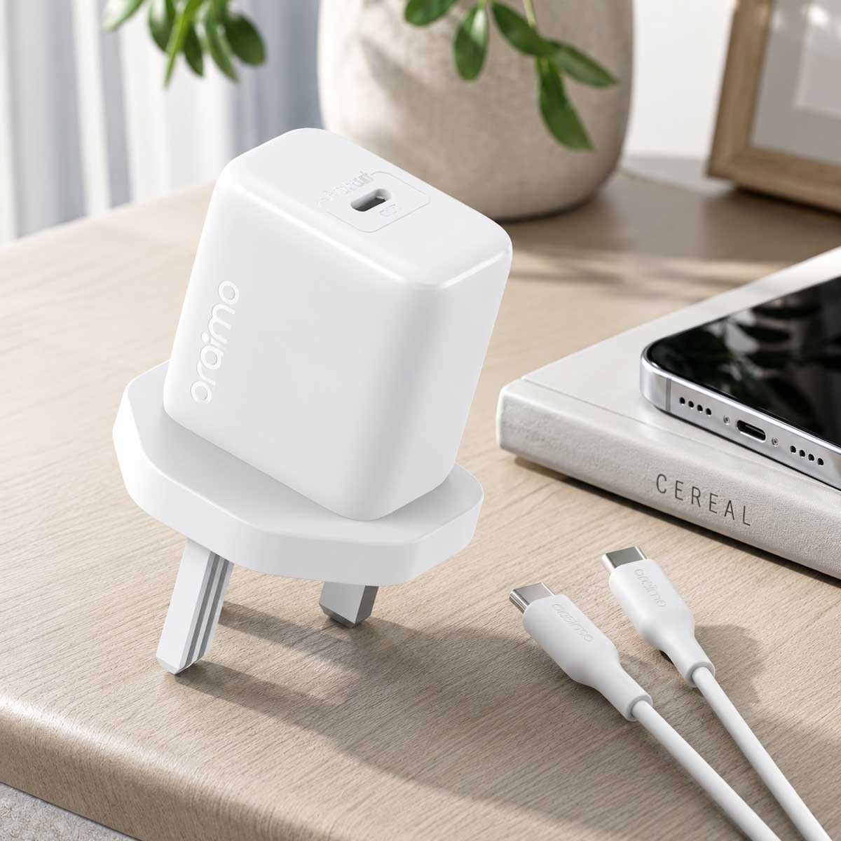 أورايمو شاحن جداري سريع OCW-5202UCC بقدرة 20W مع كابل USB-C إلى USB-C