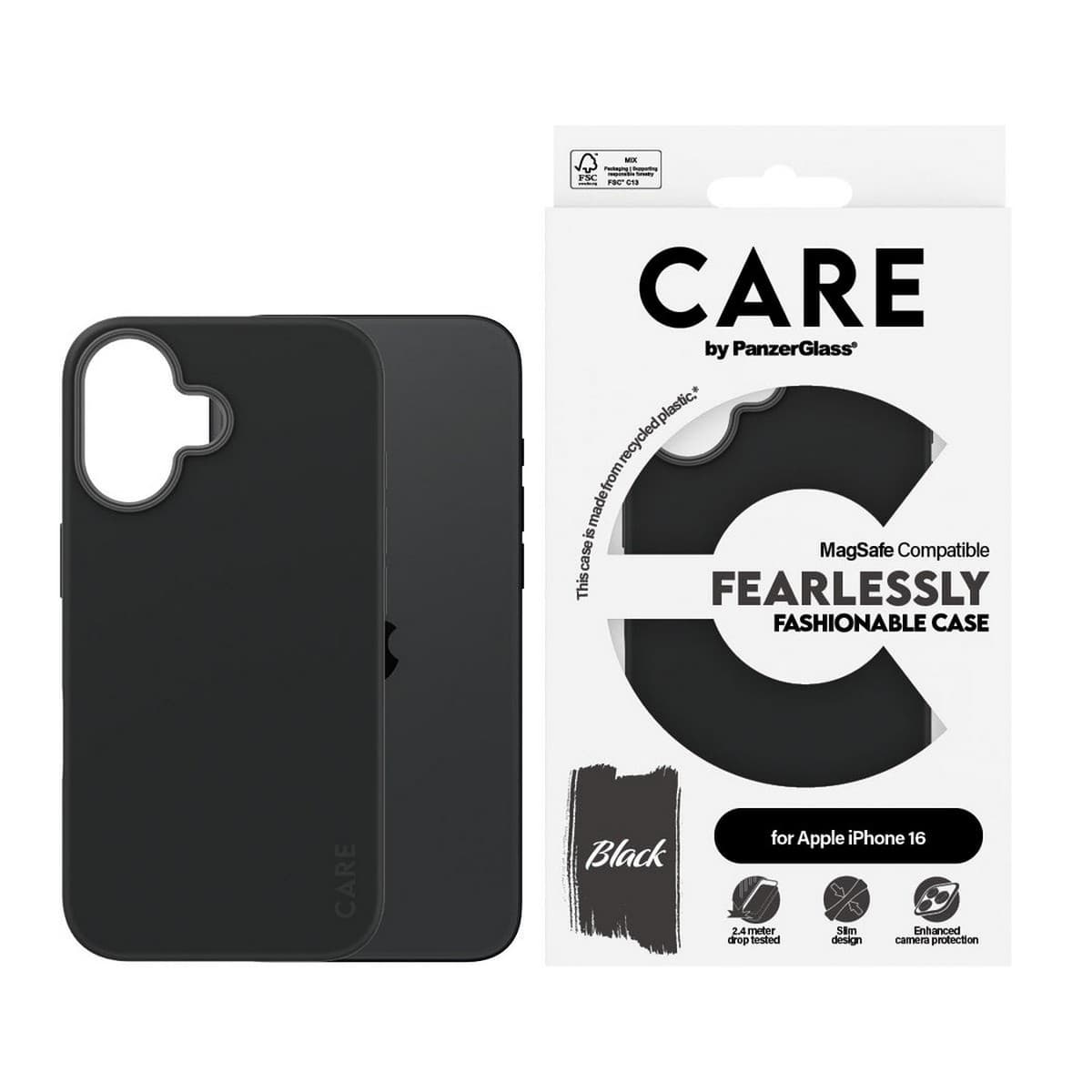 PanzerGlass Black Care Fashionable Case with MagSafe for iPhone 16