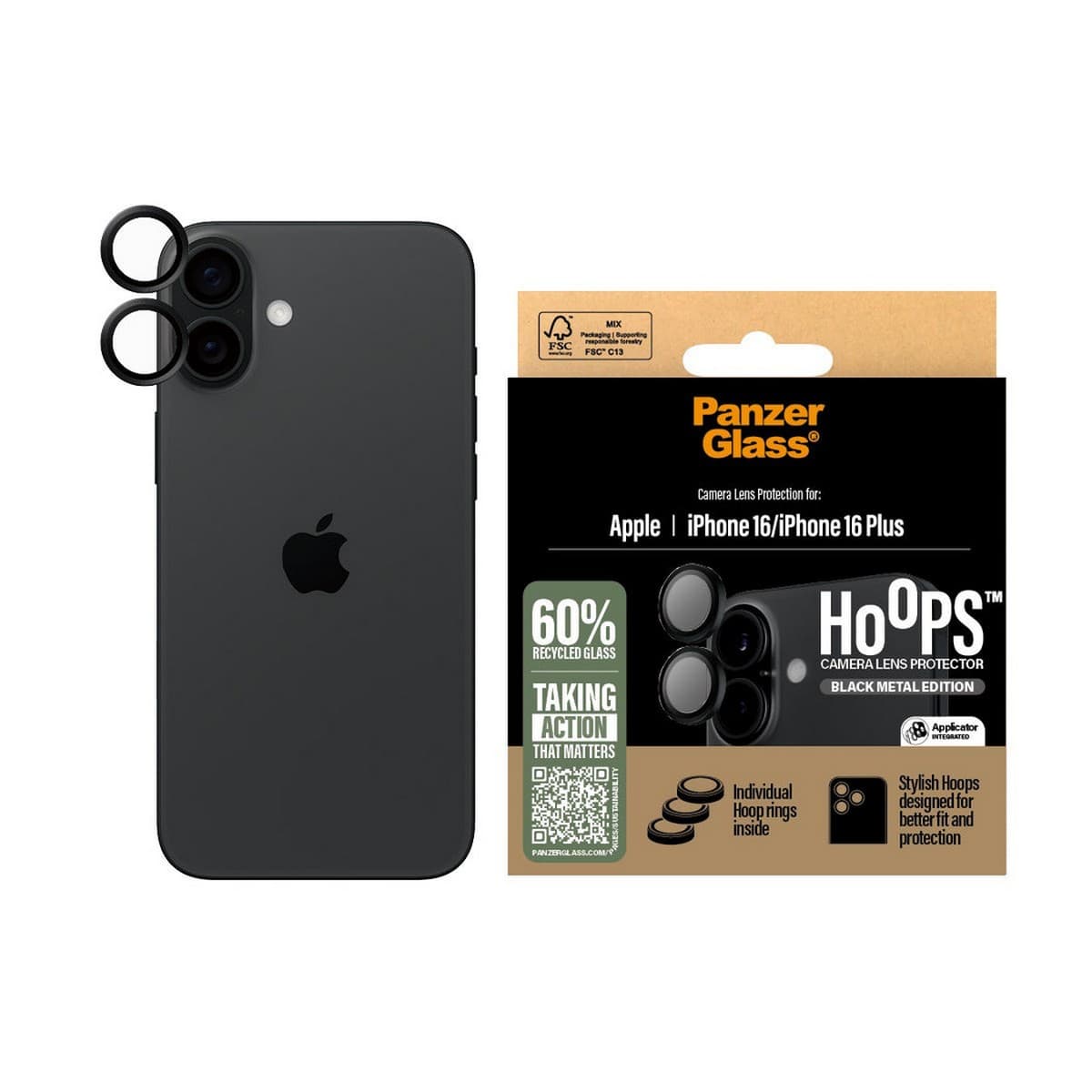 PanzerGlass Black Hoops Camera Lens Protector for iPhone 16/16 Plus