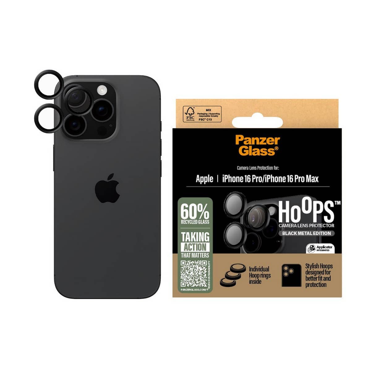PanzerGlass Black Hoops Camera Lens Protector for iPhone 16 Pro/16 Pro Max