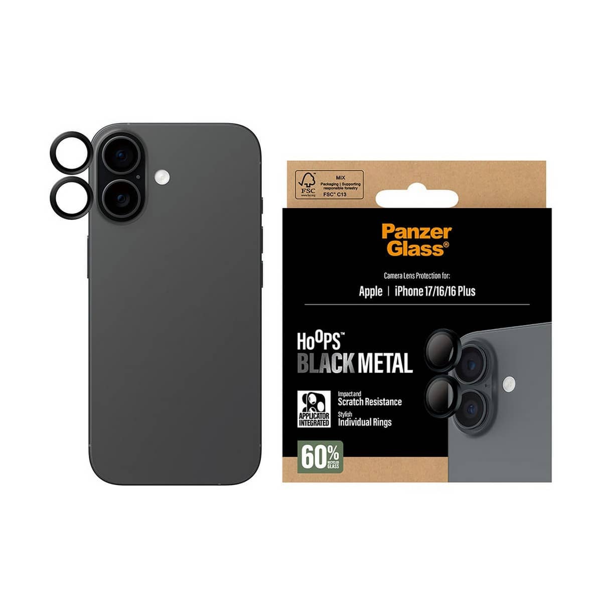 PanzerGlass Black Hoops Camera Lens Protector for iPhone 17/16/16 Plus