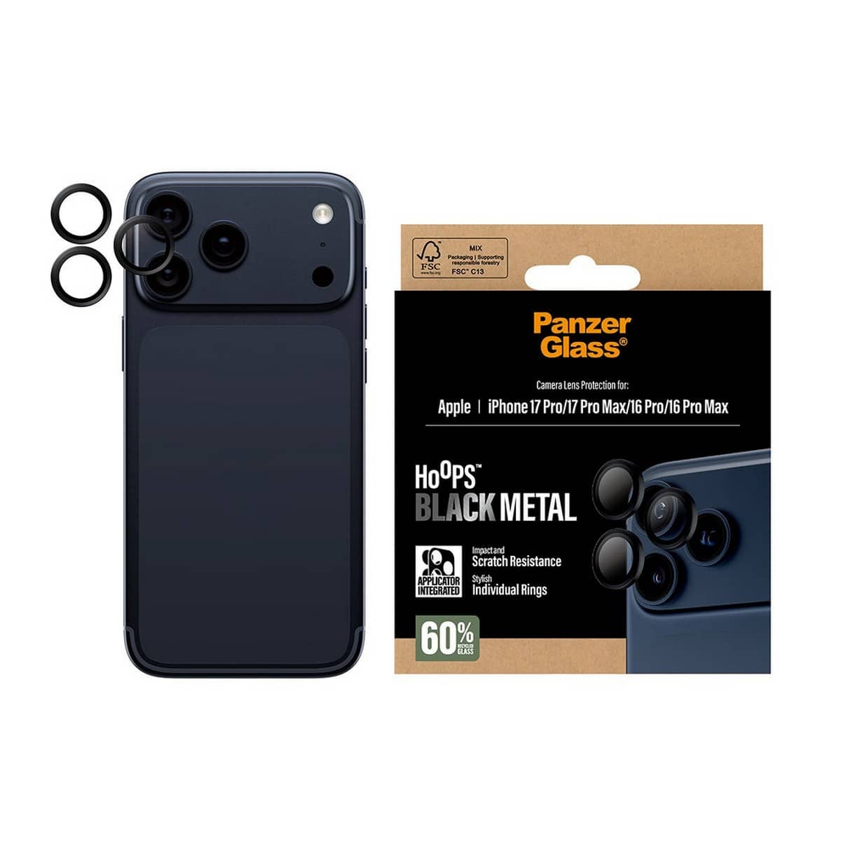 PanzerGlass Black Hoops Camera Lens Protector for iPhone 17 Pro/17 Pro Max/16 Pro/16 Pro Max