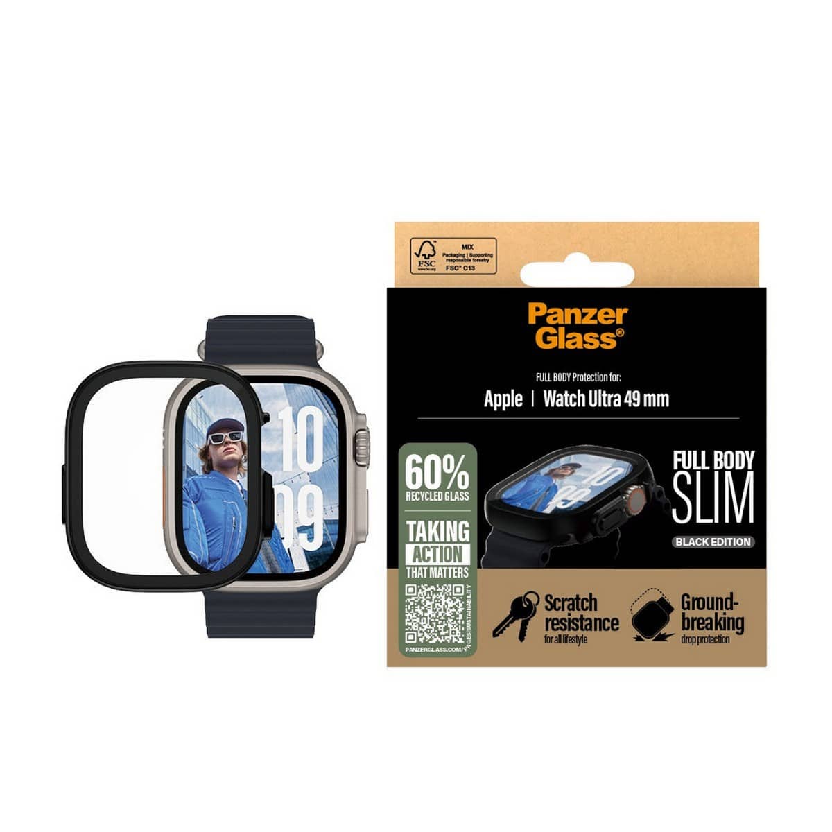 PanzerGlass Black Snappie Full Body Slim Screen Protector for Apple Watch Ultra 2 (49mm)