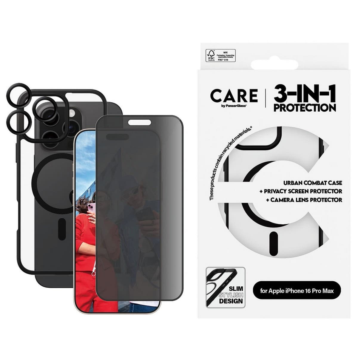 PanzerGlass Care 3-in-1 Flagship Privacy Bundle for iPhone 16 Pro Max