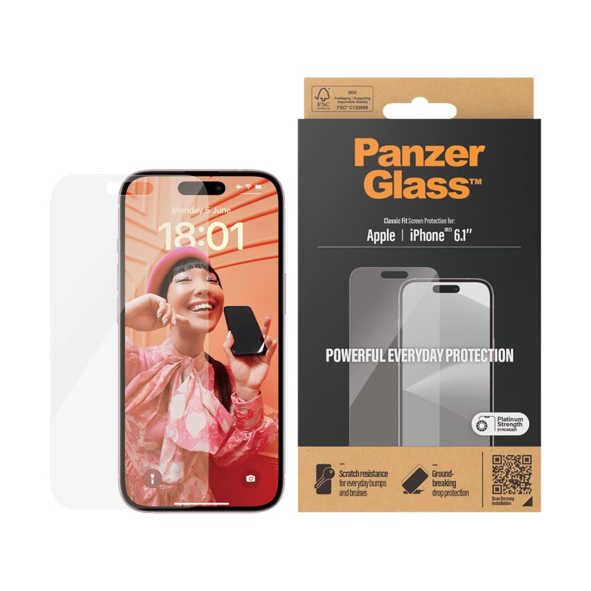PanzerGlass Classic Fit Screen Protector for iPhone 15/14 Pro