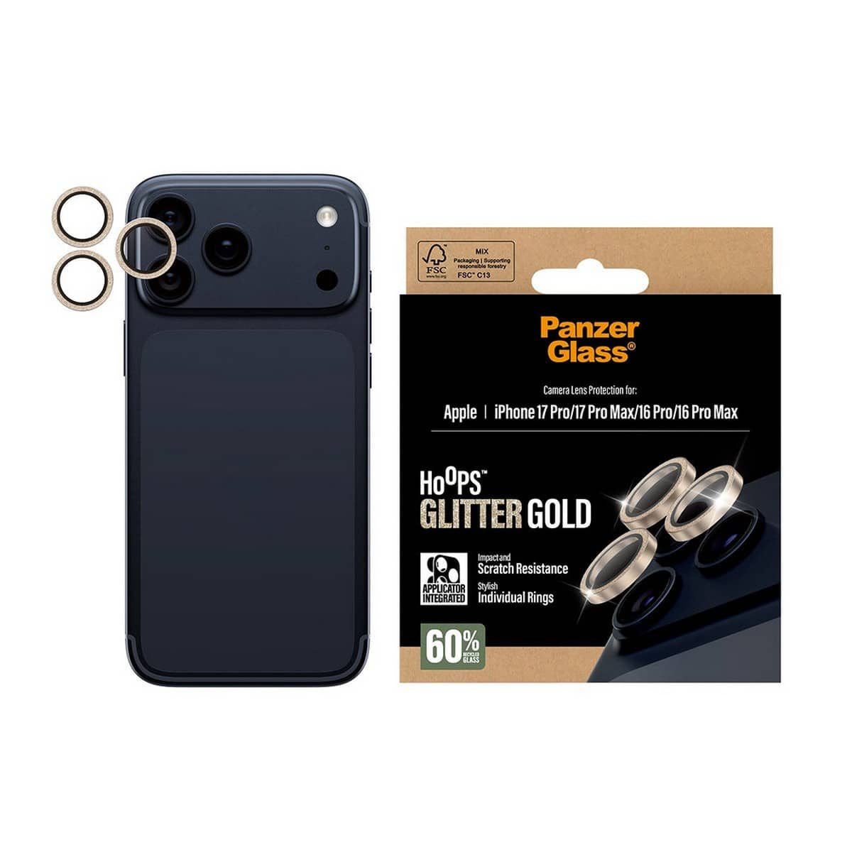 PanzerGlass Glitter Gold Hoops Camera Lens Protector for iPhone 17 Pro/17 Pro Max/16 Pro/16 Pro Max