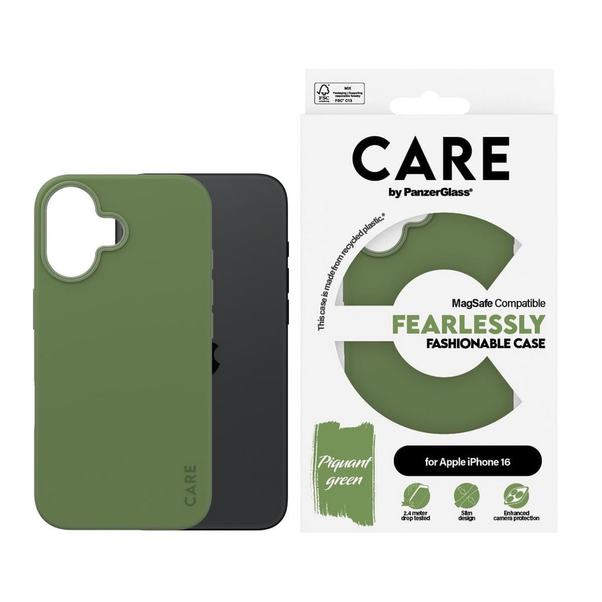 PanzerGlass Green Care Fashionable Case with MagSafe for iPhone 16