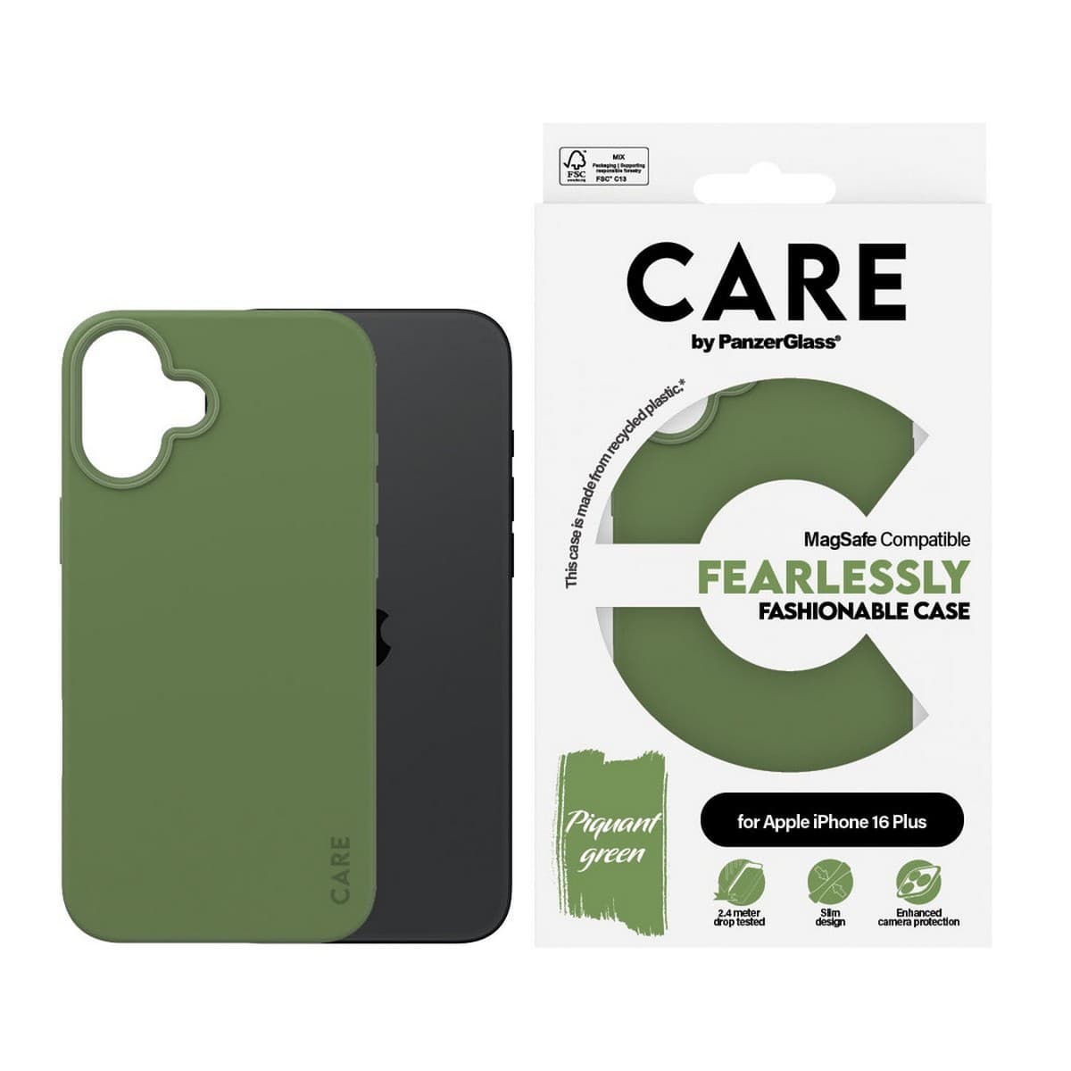 PanzerGlass Green Care Fashionable Case with MagSafe for iPhone 16 Plus