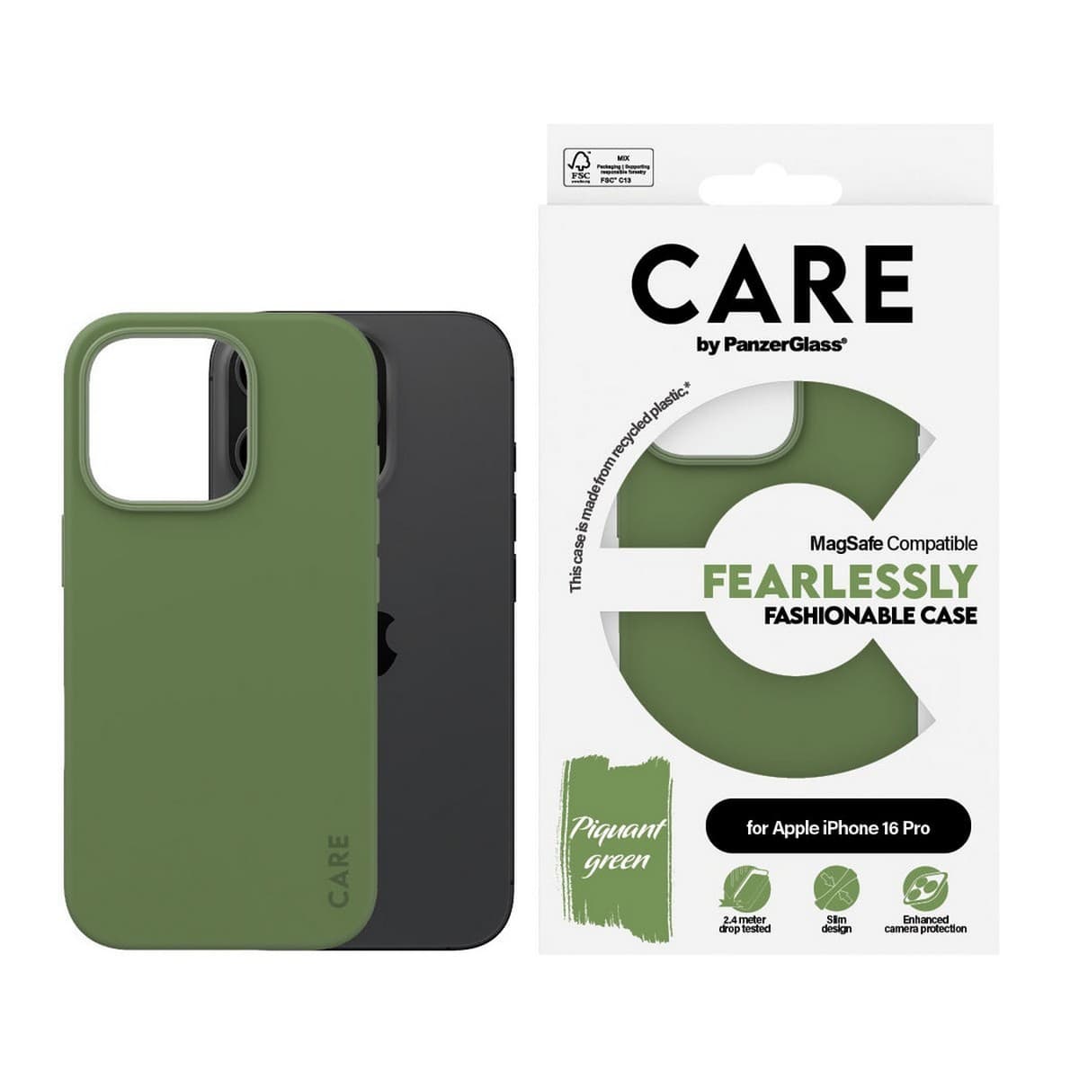 PanzerGlass Green Care Fashionable Case with MagSafe for iPhone 16 Pro