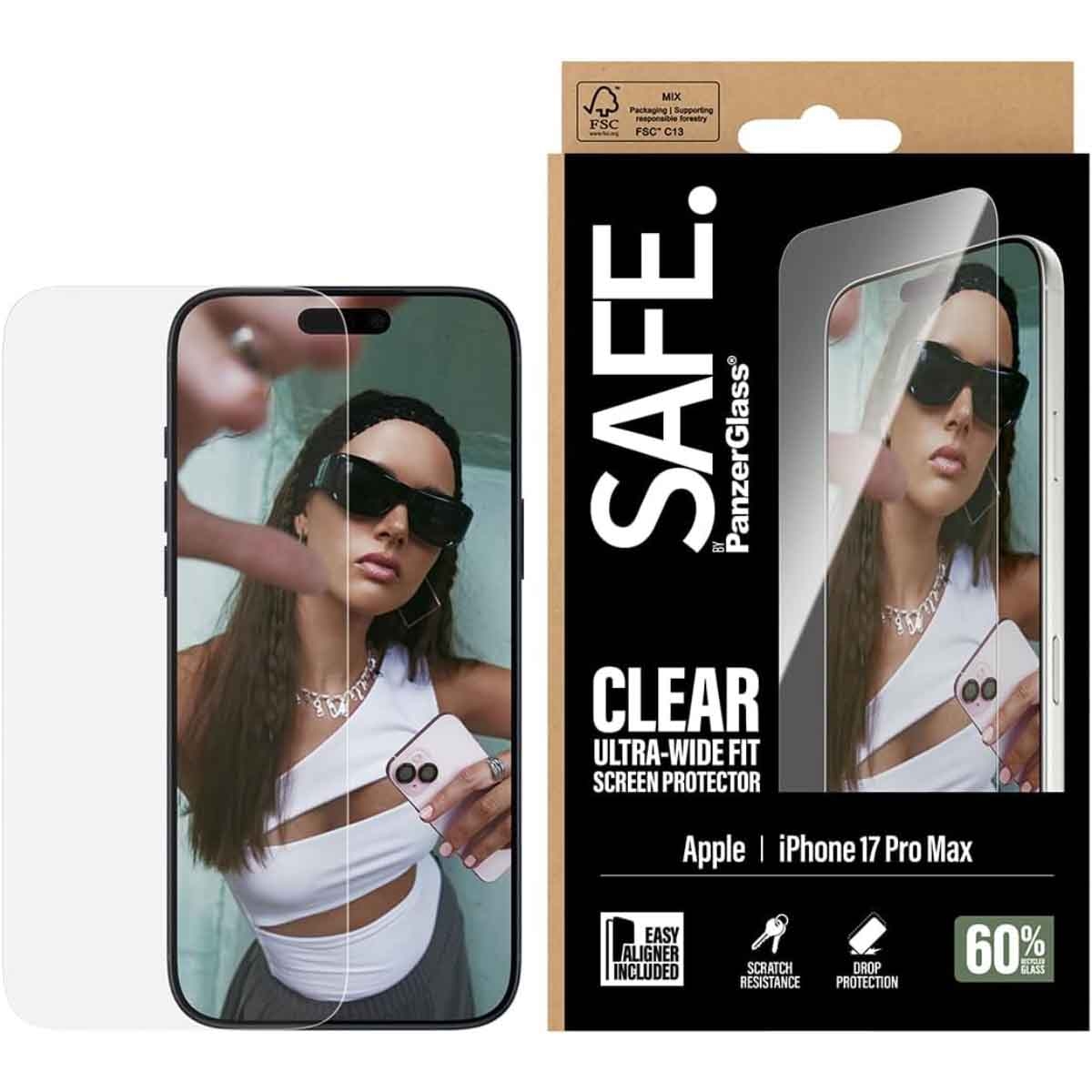 PanzerGlass Safe Clear Screen Protector Glass for iPhone 17 Pro Max
