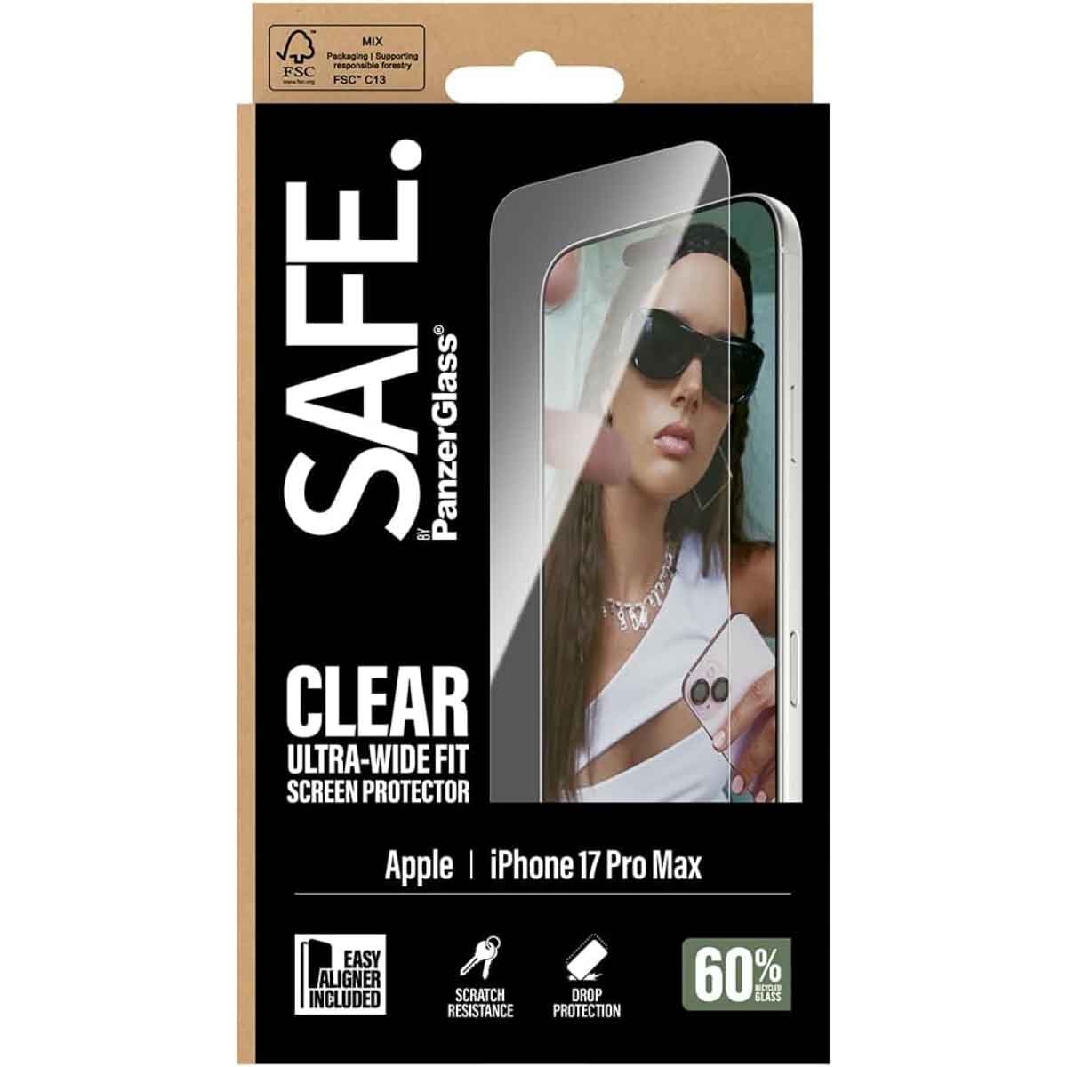 PanzerGlass Safe Clear Screen Protector Glass for iPhone 17 Pro Max