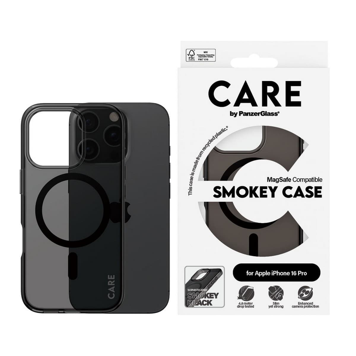 PanzerGlass Smokey Care Urban Combat Case with Black MagSafe for iPhone 16 Pro