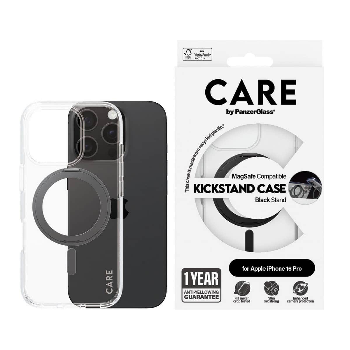 PanzerGlass Transparent Care Feature Case with Black Kickstand & MagSafe
