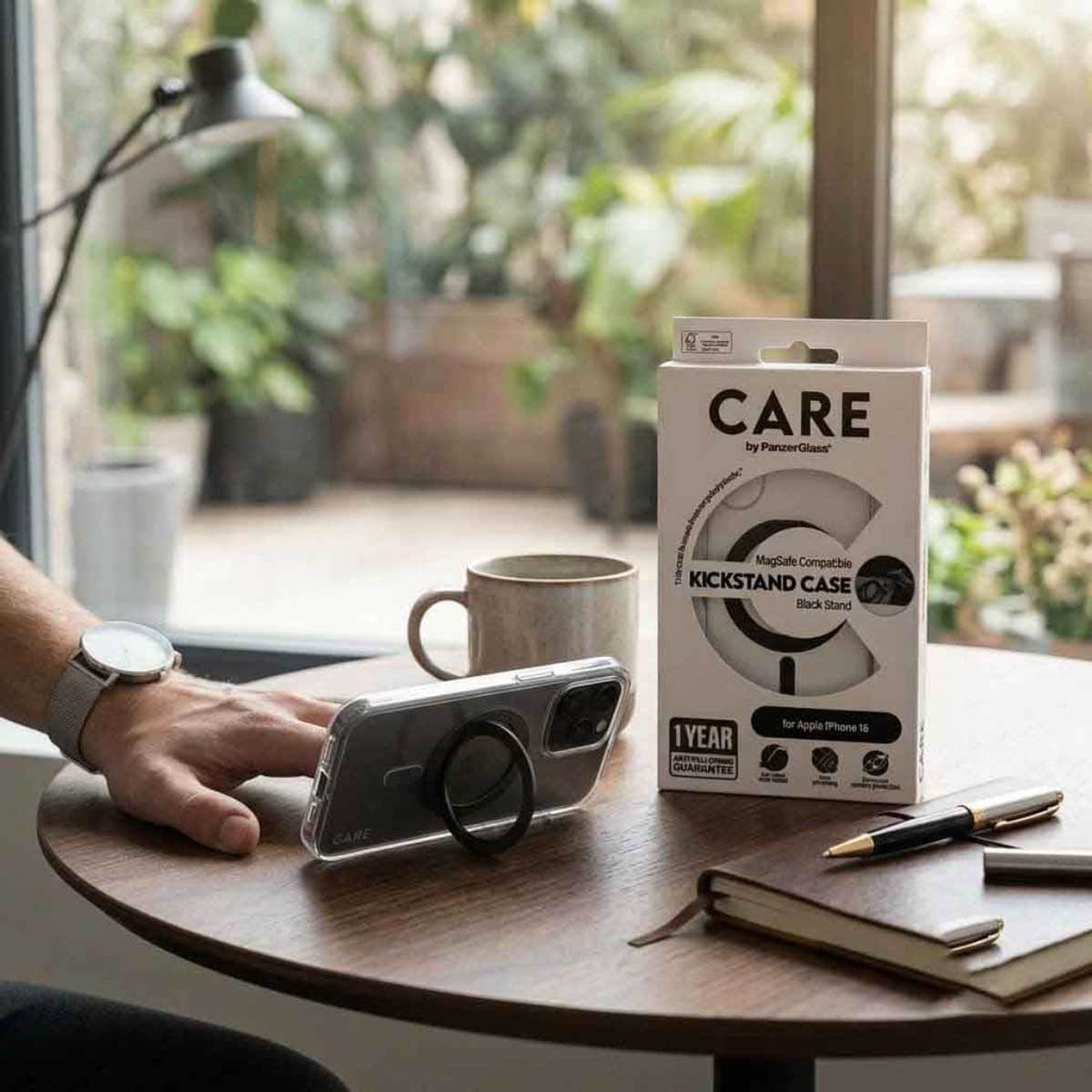PanzerGlass Transparent Care Feature Case with Black Kickstand & MagSafe