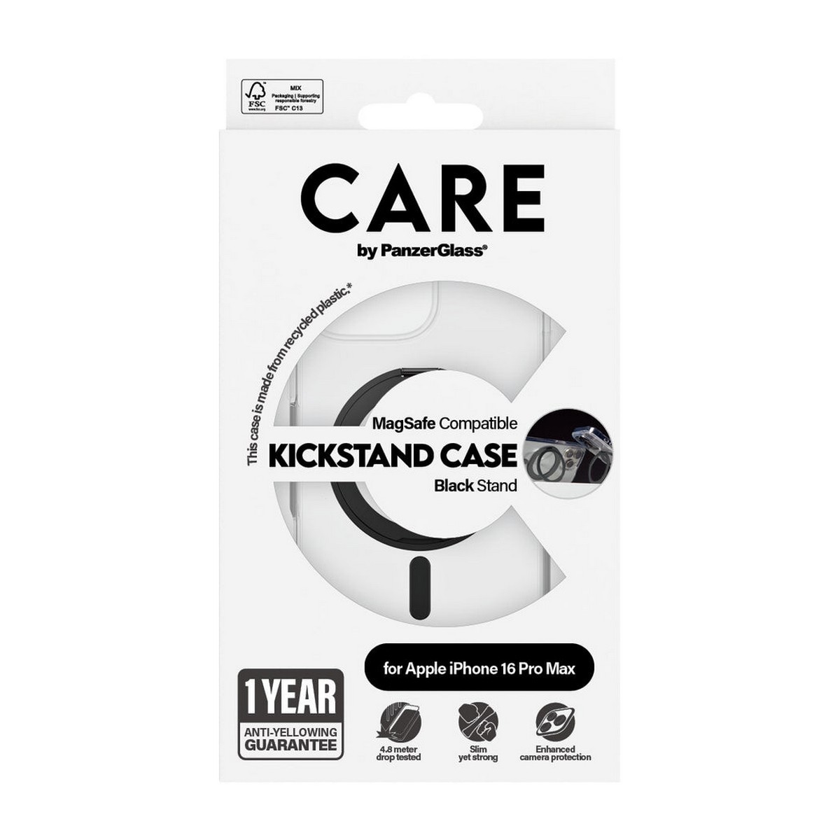 PanzerGlass Transparent Care Feature Case with Black Kickstand & MagSafe