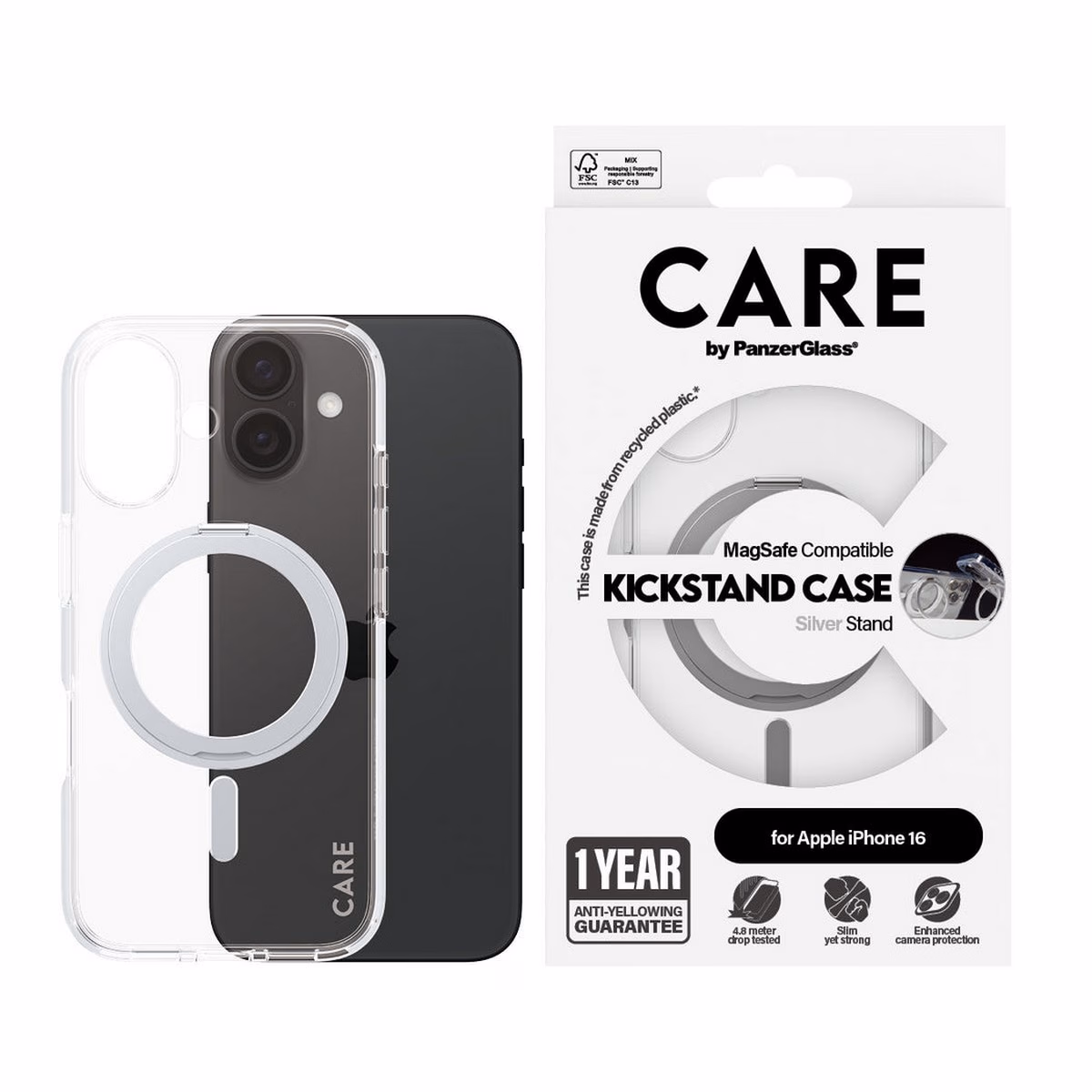 PanzerGlass Transparent Care Feature Case with Silver Kickstand & MagSafe